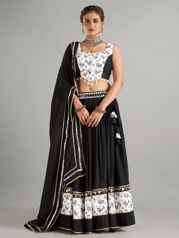 Newest black cotton silk lehenga choli