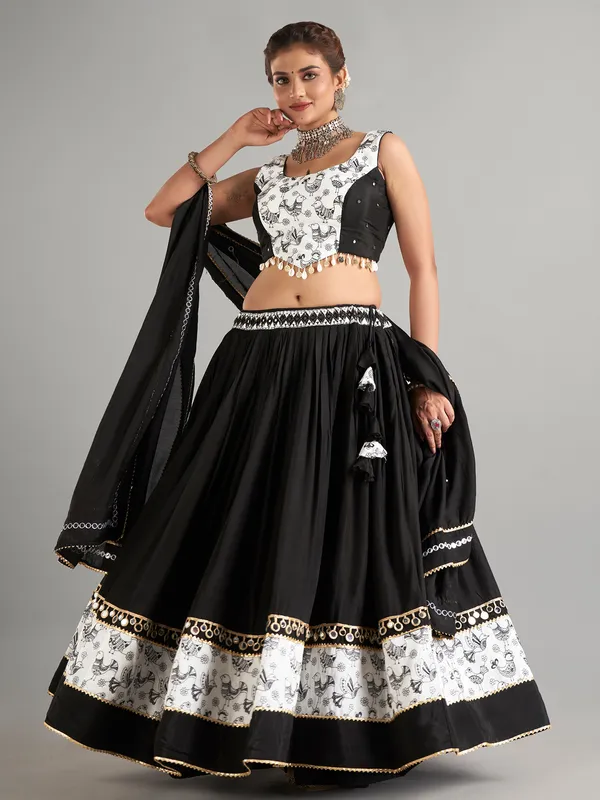 Newest black cotton silk lehenga choli