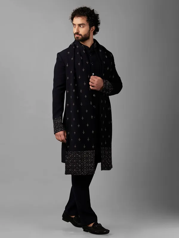 Newest black indowestern in terry rayon