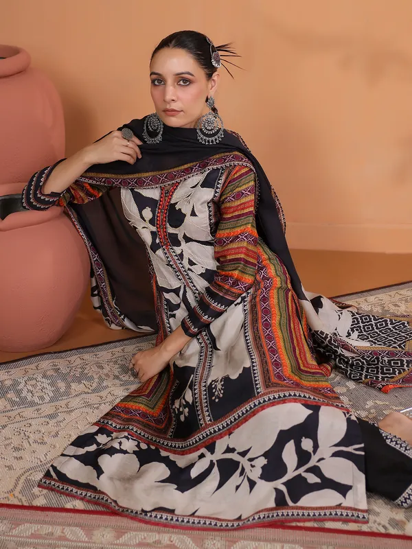 Newest black kurti set in raw silk