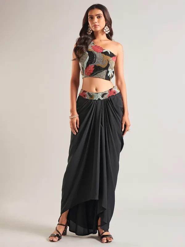 Newest black silk indowestern