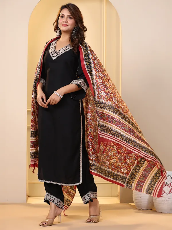 Newest black silk kurti set