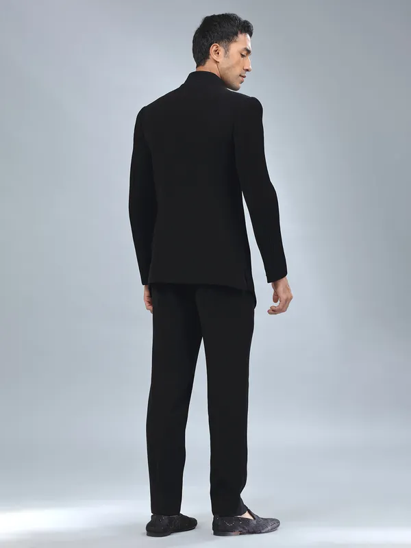 Newest black textured terry rayon indowestern