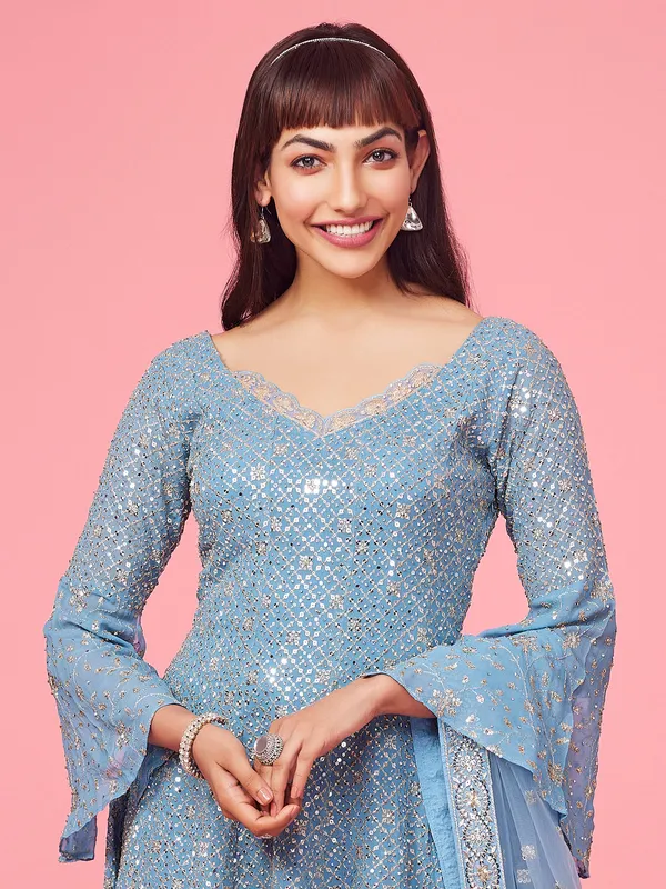 Newest blue georgette sharara suit