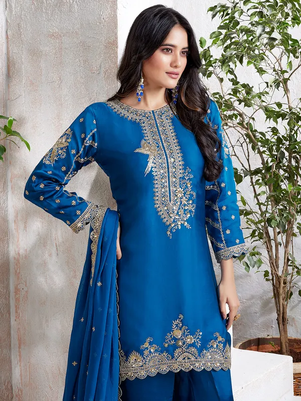 Newest blue silk salwar suit for festive