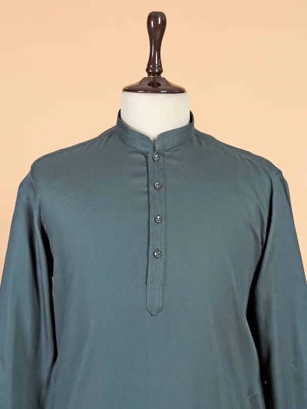 Newest bottle green plain kurta set for men