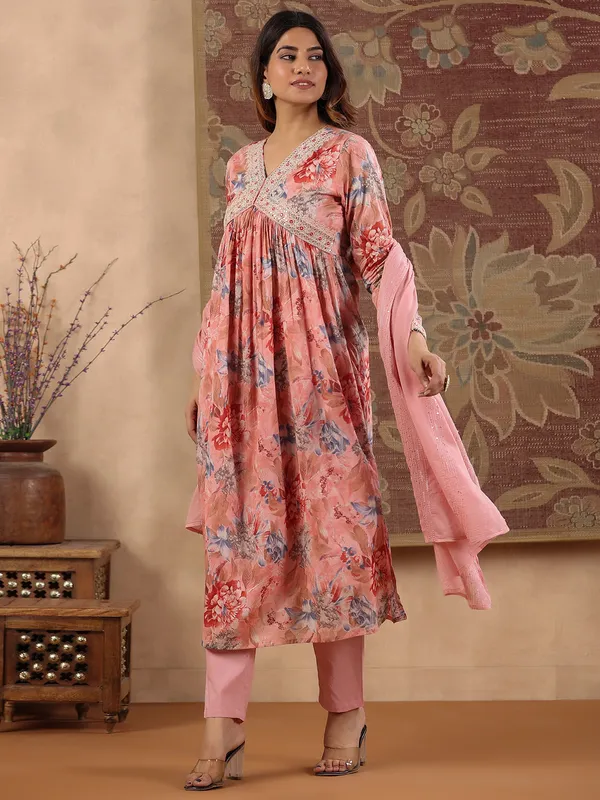 Newest coral pink casual kurti set