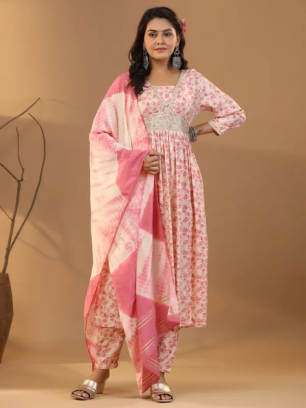 Newest coral pink cotton printed kurti set