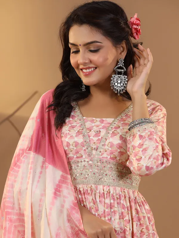 Newest coral pink cotton printed kurti set