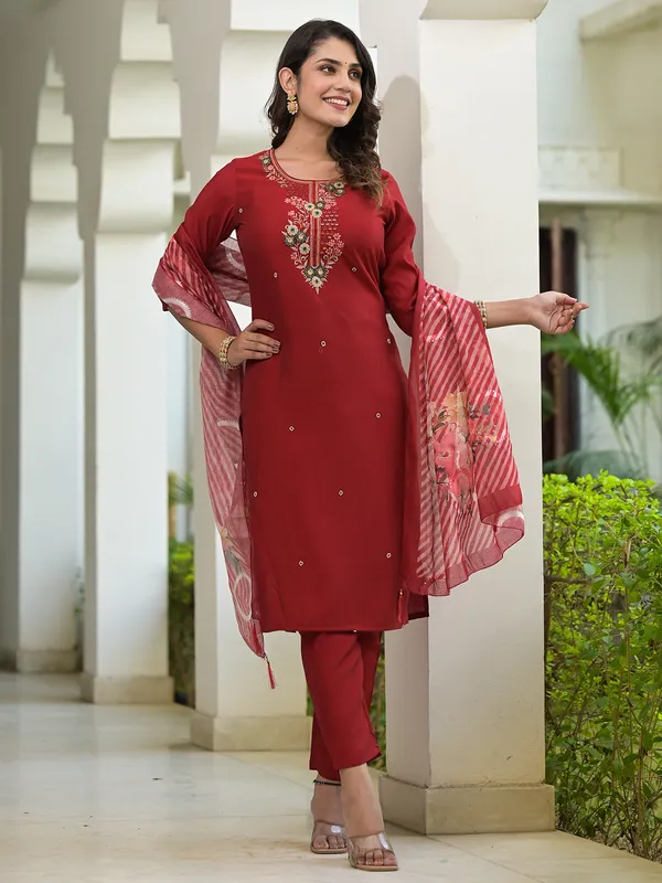 Newest cotton maroon kurti set