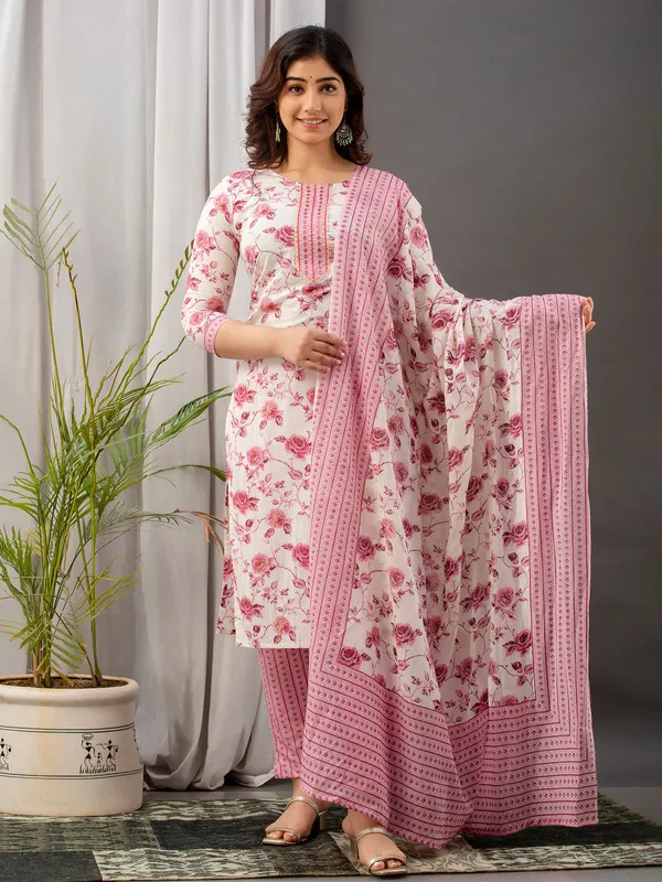 Newest cream and pink kurti set