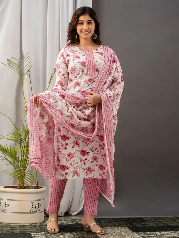 Newest cream and pink kurti set