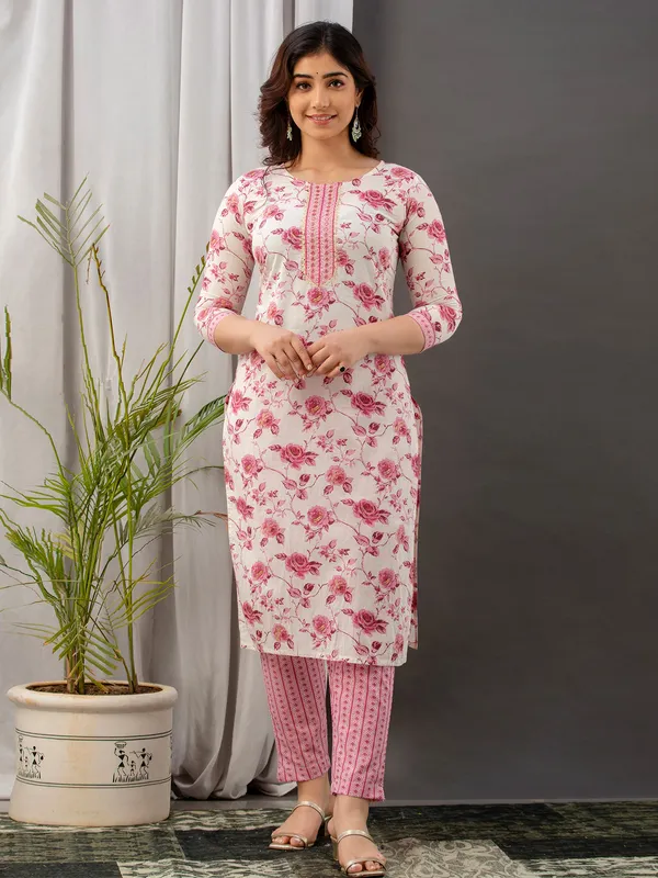 Newest cream and pink kurti set
