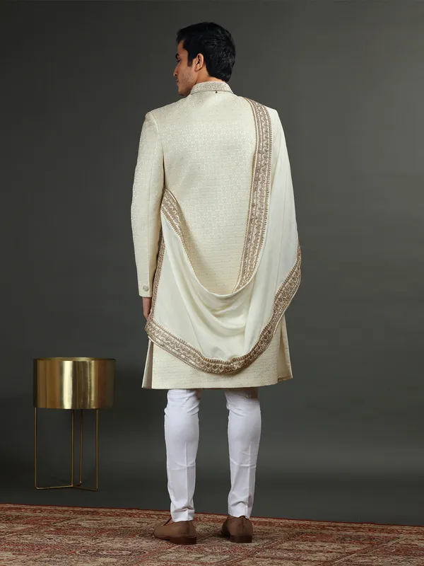 Newest cream silk groom sherwani