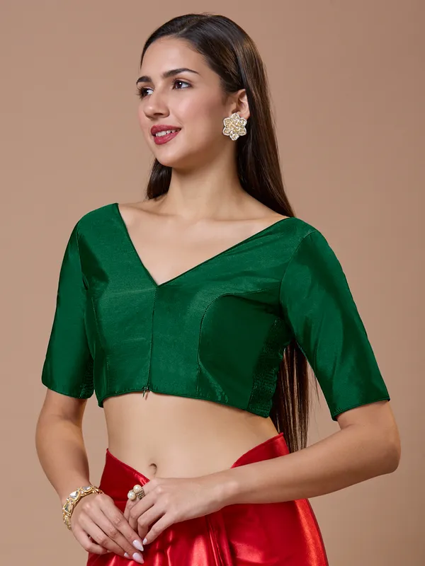 Newest dark green silk ready made blouse