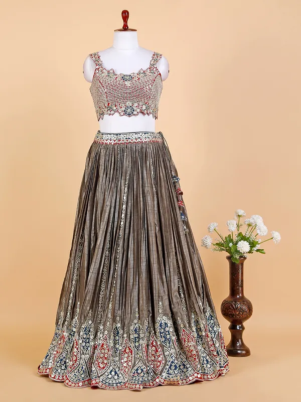 Newest dark grey raw silk lehenga choli