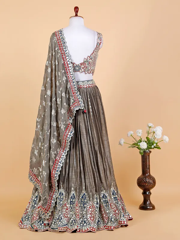 Newest dark grey raw silk lehenga choli