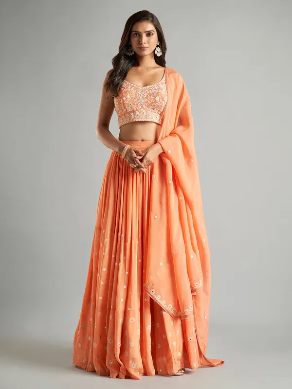 Newest georgette peach lehenga choli with dupatta