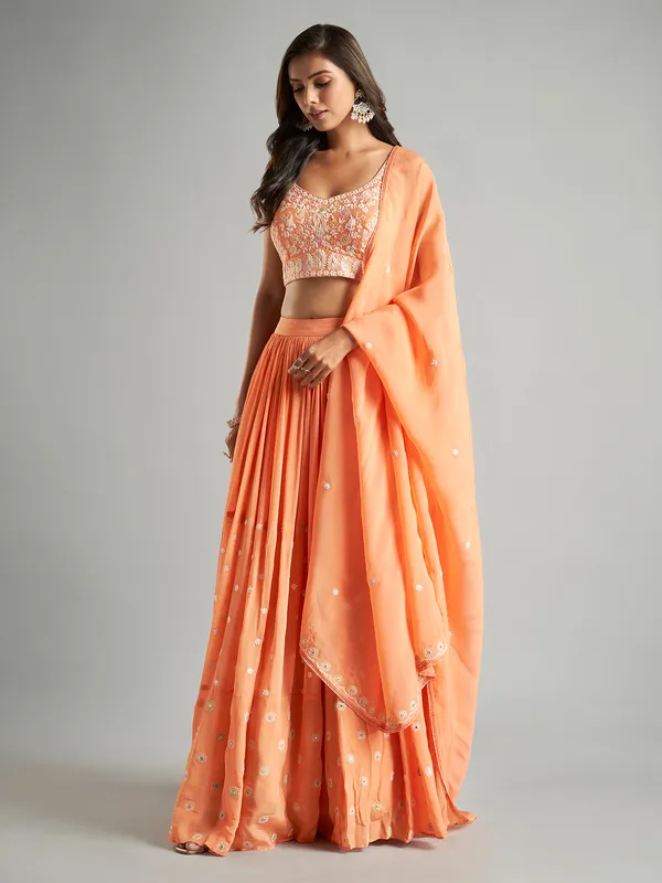 Newest georgette peach lehenga choli with dupatta