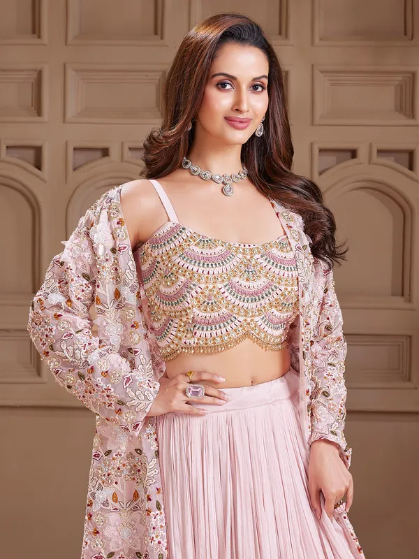 Newest georgette pink lehenga choli for wedding