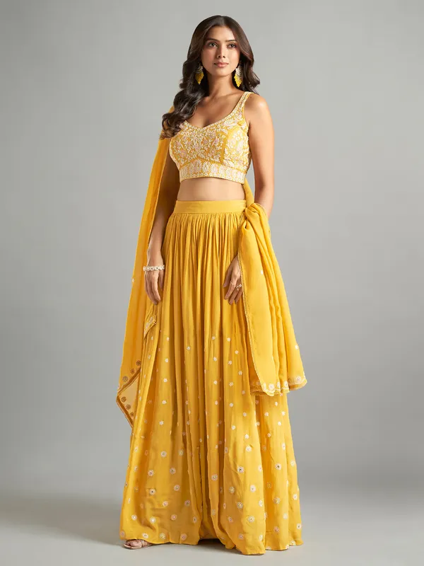 Newest georgette yellow lehenga choli