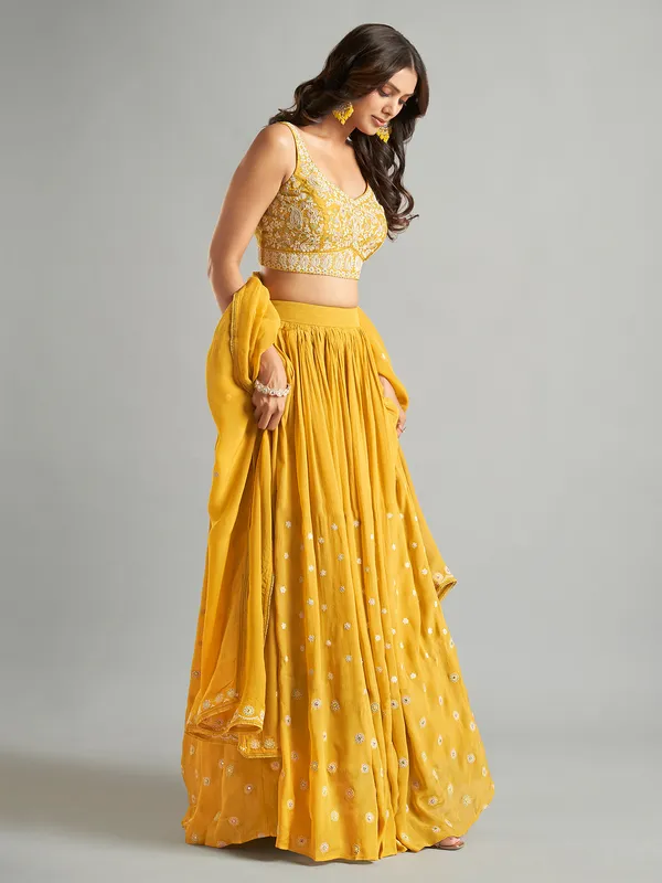 Newest georgette yellow lehenga choli