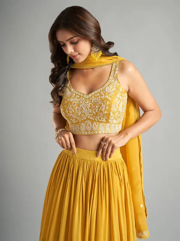 Newest georgette yellow lehenga choli