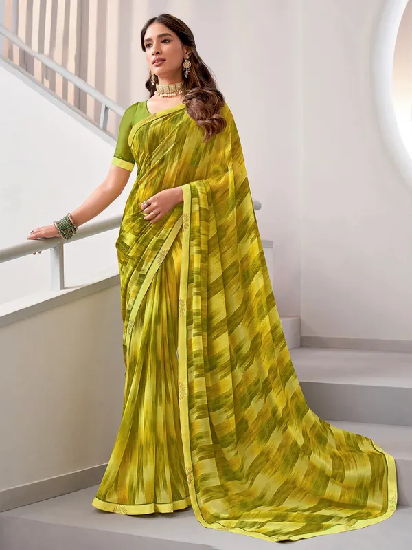 Newest green georgette printed saree