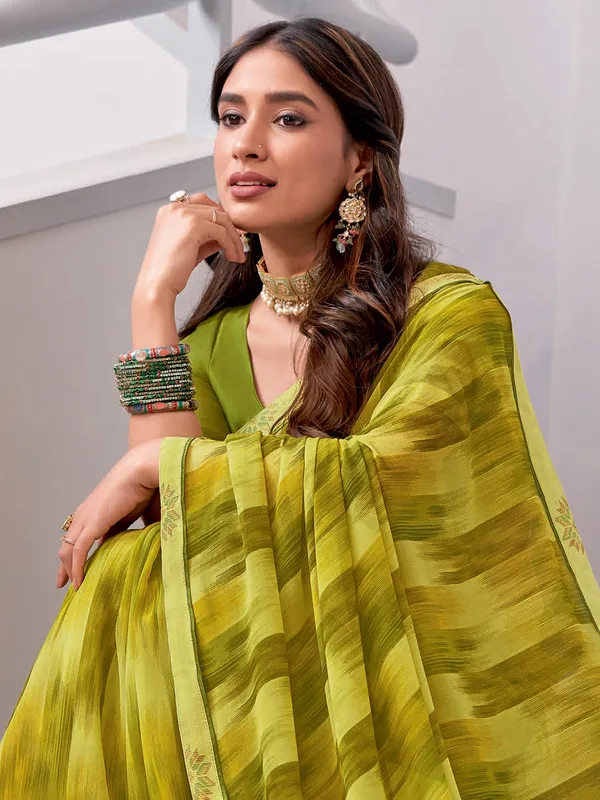 Newest green georgette printed saree