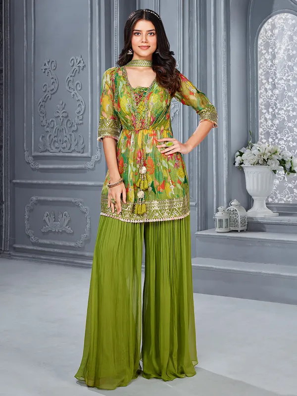 Newest green printed palazzo suit