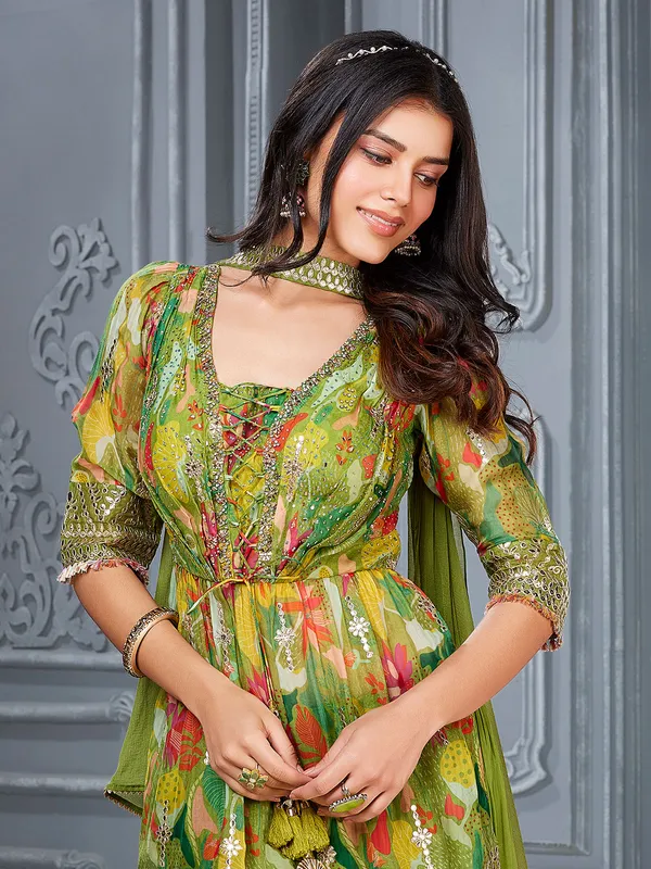 Newest green printed palazzo suit