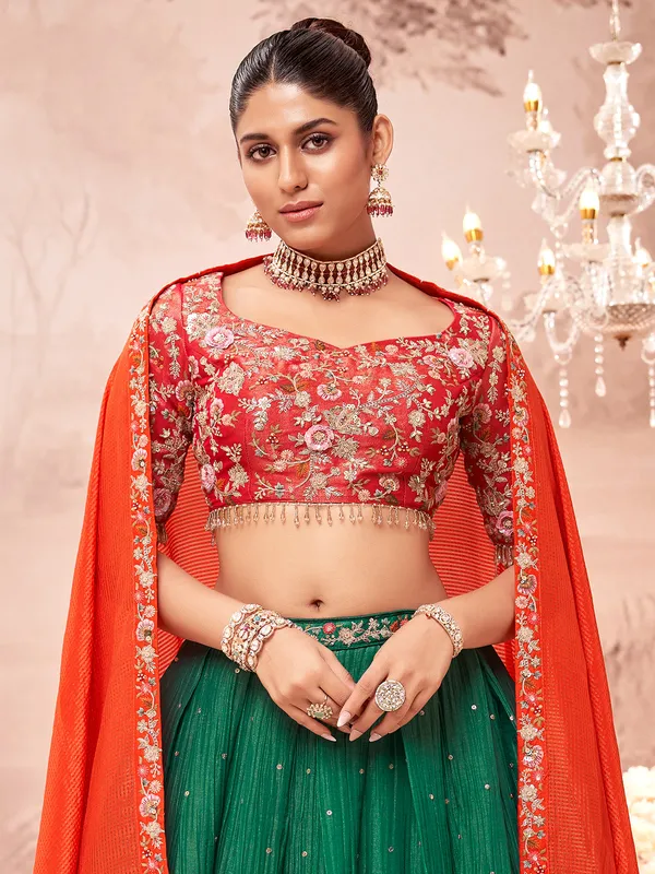 Newest green silk unstitched lehenga choli