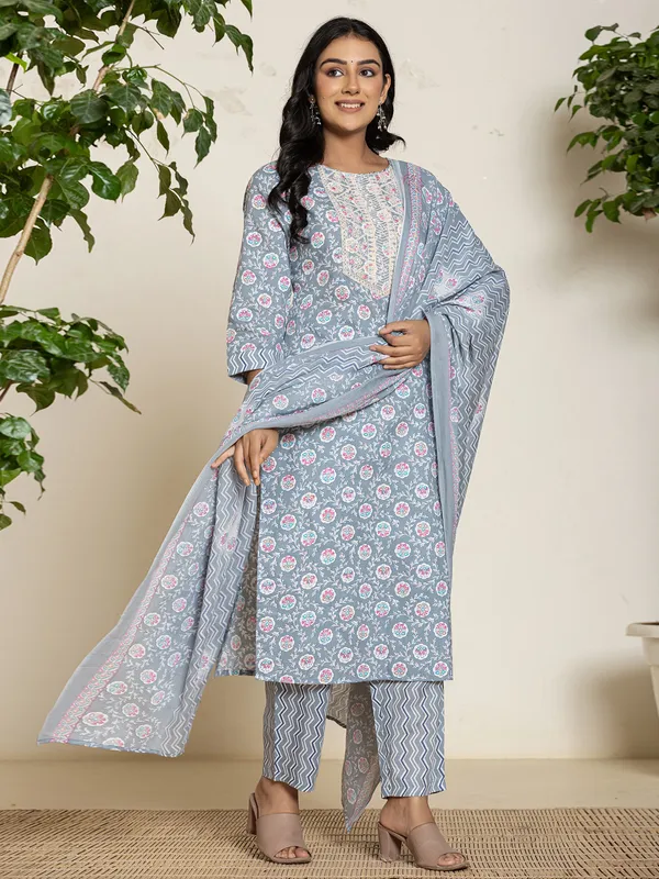 Newest grey printed georgette kurti set