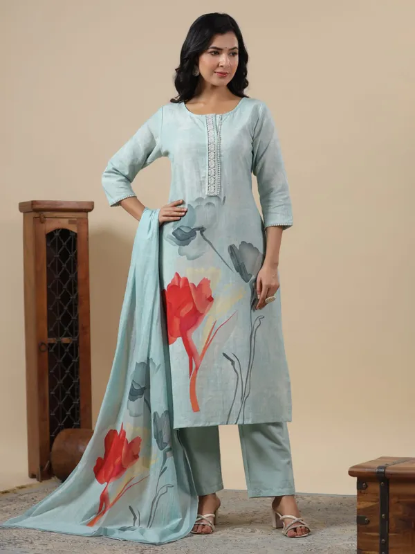 Newest light blue cotton kurti set