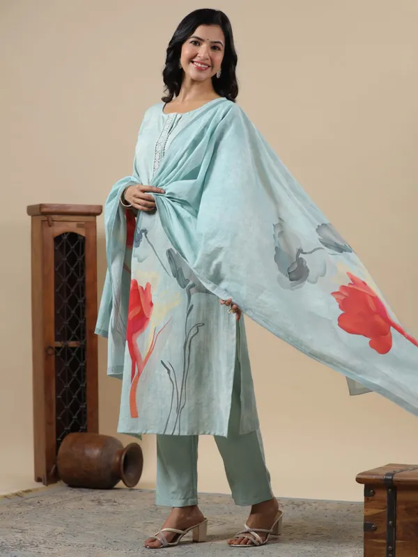 Newest light blue cotton kurti set