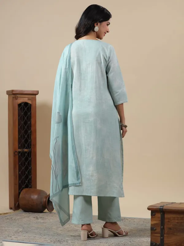 Newest light blue cotton kurti set