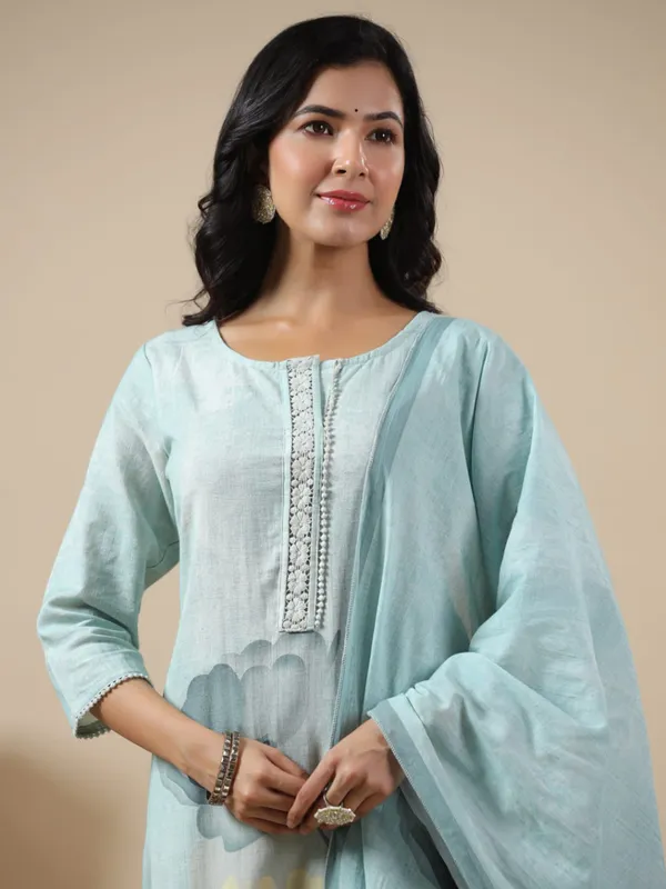 Newest light blue cotton kurti set