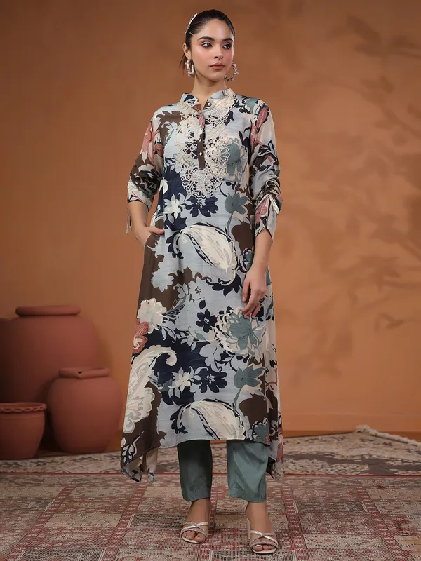 Newest light blue silk kurti set
