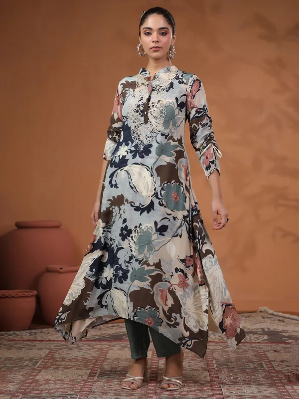 Newest light blue silk kurti set