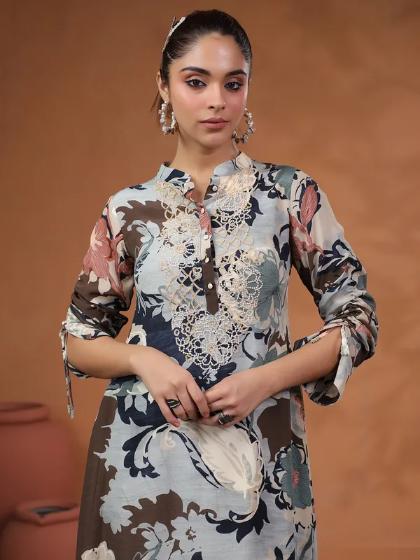 Newest light blue silk kurti set