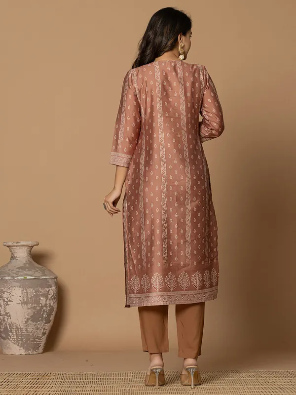 Newest light brown kurti set in linen