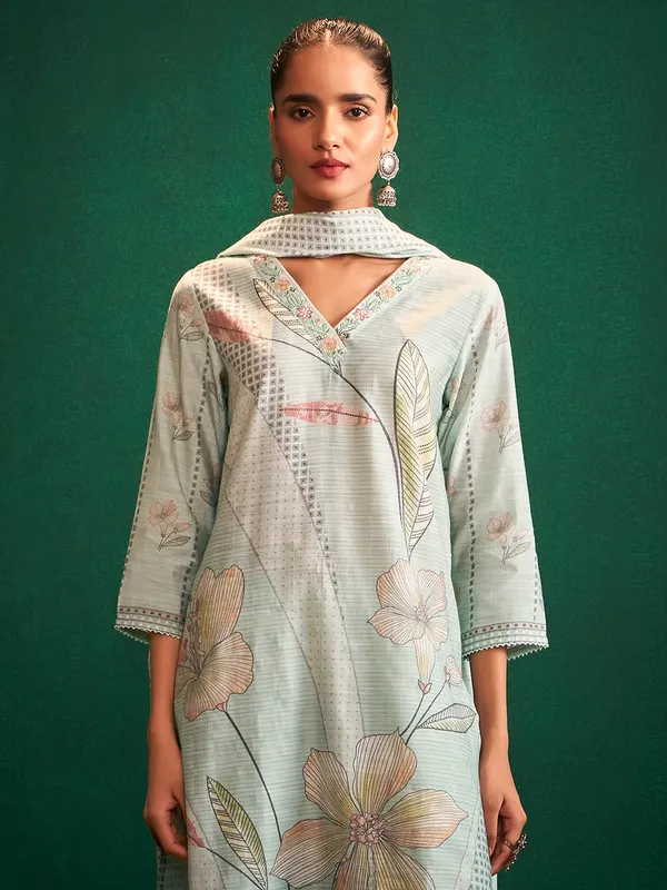 Newest light green printed kurti set