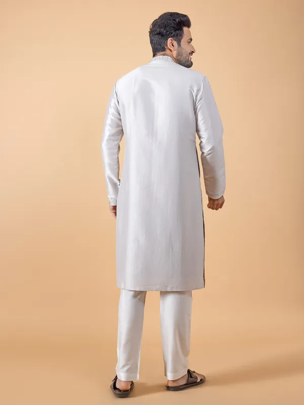 Newest light grey silk  Men Kurta pajama