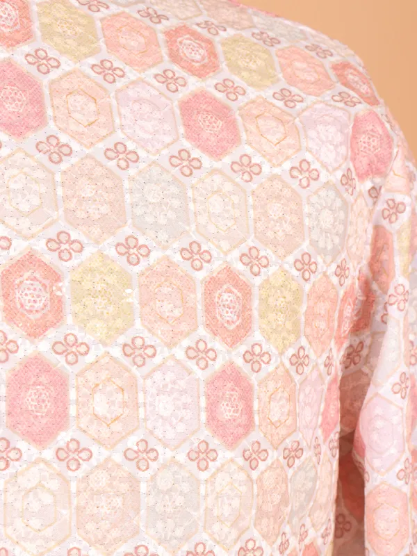 Newest light pink cotton silk kurta suit for men