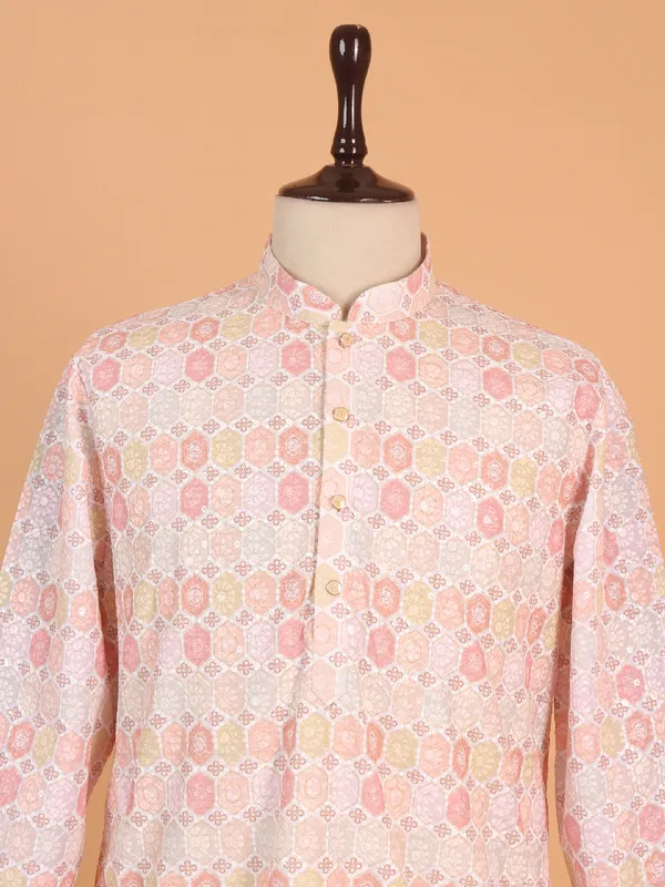 Newest light pink cotton silk kurta suit for men