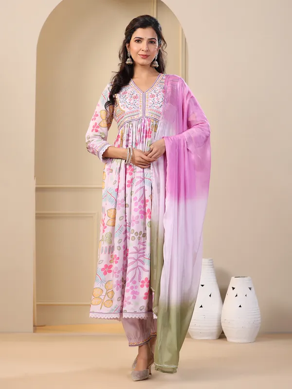 Newest light purple casual kurti set