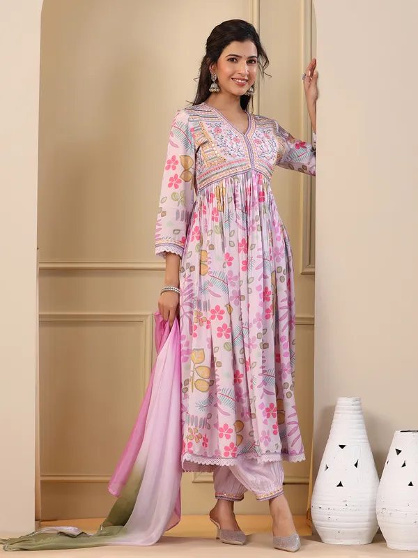 Newest light purple casual kurti set