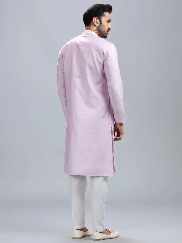Newest lilac cotton silk kurta set for men