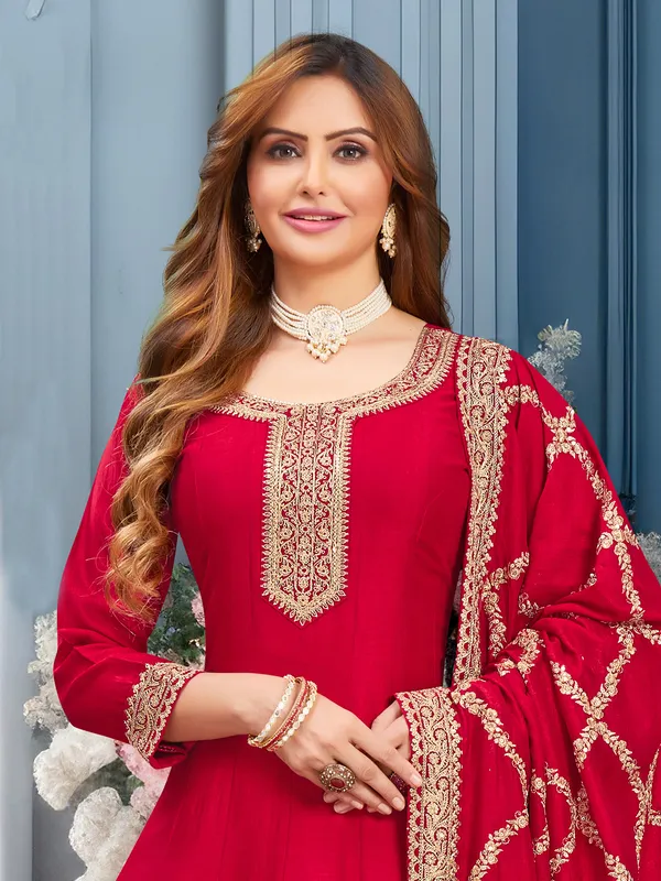 Newest magenta silk salwar suit with dupatta
