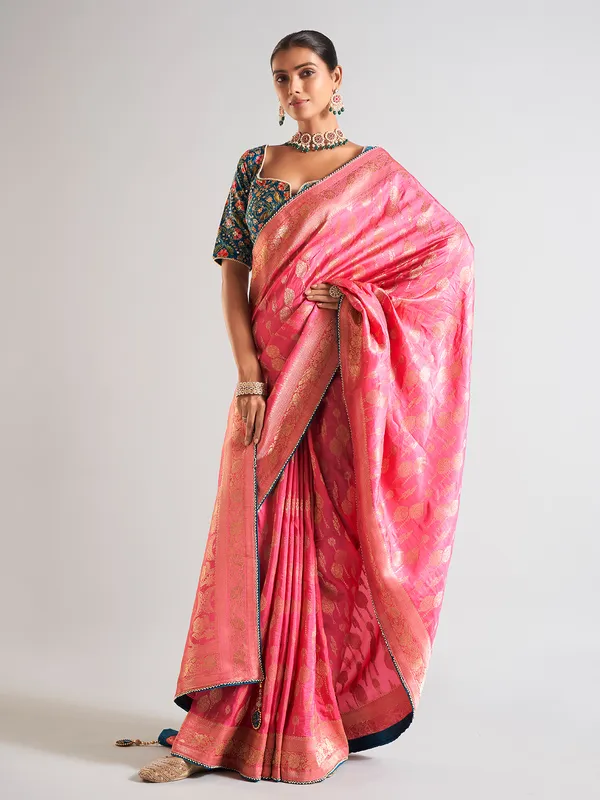 Newest magenta silk wedding wear saree